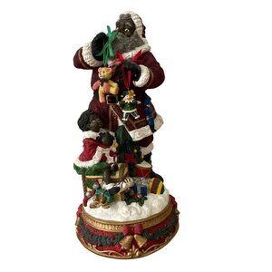 Vtg Musical African American Santa Claus w Child Wind-Up Christmas Rare VIDEO